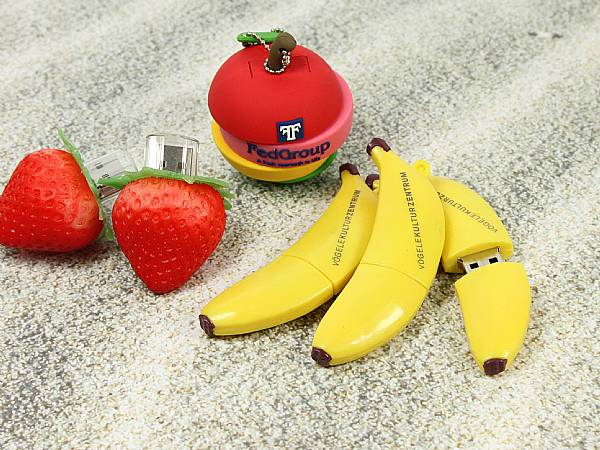 USB Stick custom Lebensmittel logo werbegeschenk banane apfel erdbeere obst