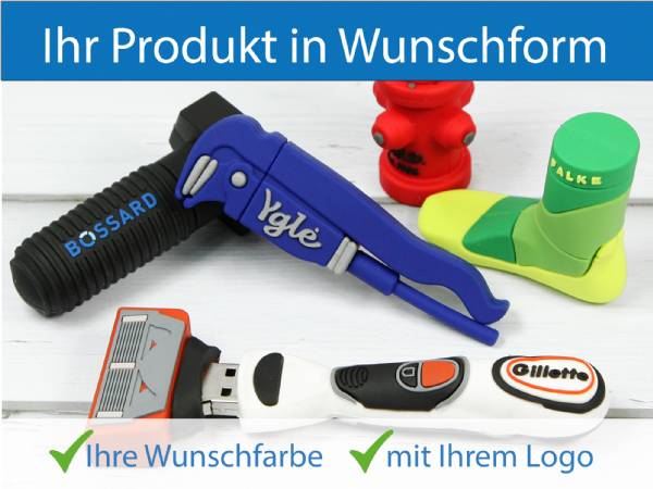 custom usb sticks logo individuell sonderform pvc beschreibung