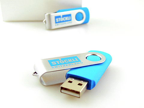 Hellblauer USB-Stick Metall-Buegel bedruckt, Metall.01