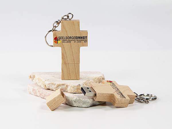 holz kreuz usb stick logo aufdruck