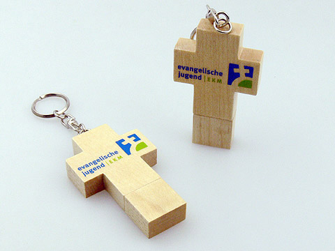 Holz-Kreuz USB-Stick Kirche ev-Jugend Aufdruck, Holz.23