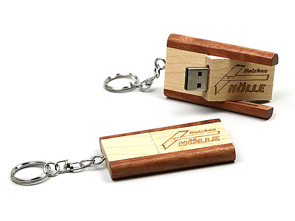 Holz graviert USB Stick Holzbau Hölle Schlüsselanhänger