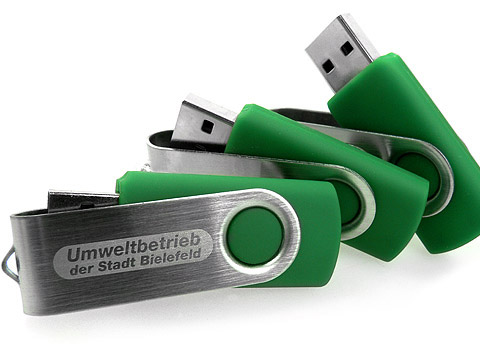 Metall Swing USB-Stick gruen graviertes Logo, Metall.01