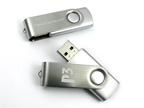 p3 silberner usb-stick drehbar lasergravur, Metall.01