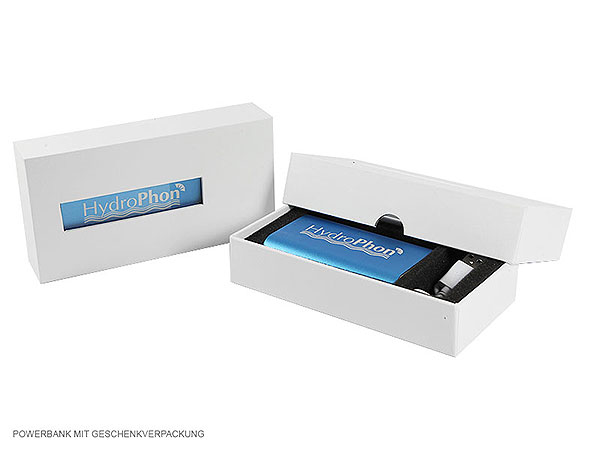 HydroPhon, Poweroffice, power bank, powerbank, blau, geschenkverpackung