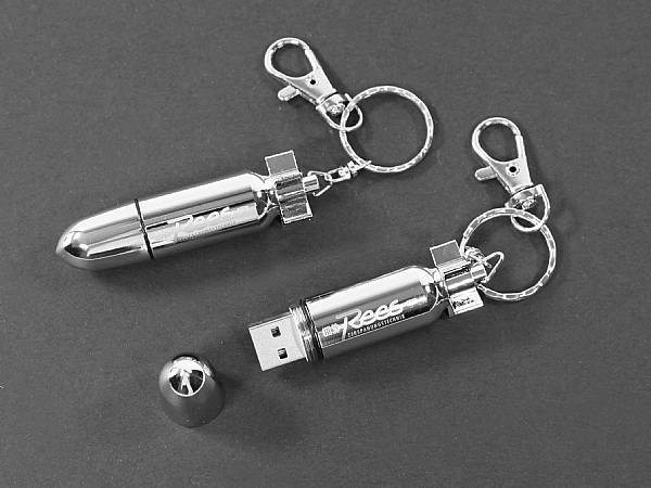 usb stick torpedo bullet pistolenkugel gravur hochglanz aluminium chrom