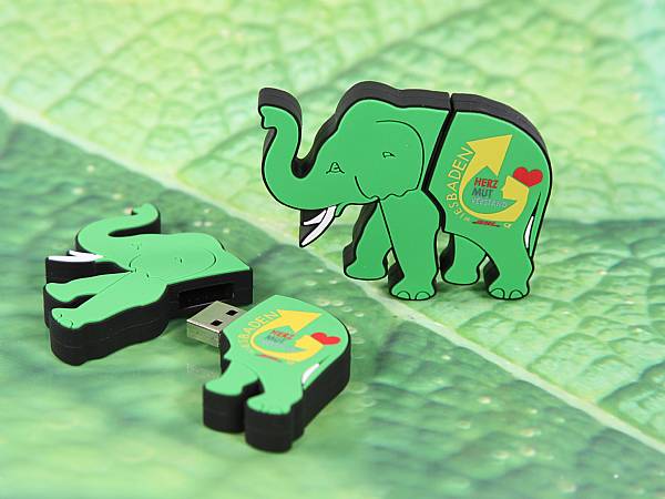 usb stick in form eines elefanten mit logo aufdruck