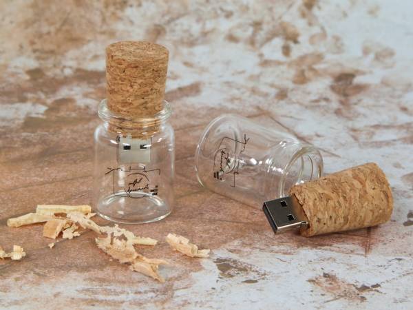 usb stick flaschenpost flasche korkdeckel digitaldruck