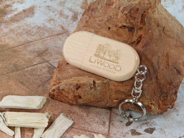 usb stick holz abgerundet natur hellbraun gravur