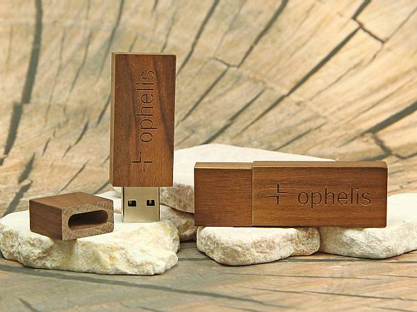 usb stick holz dunkel braun natur rustikal logo