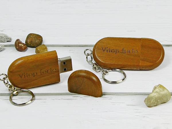 usb stick holz dunkel oval natur logo werbung