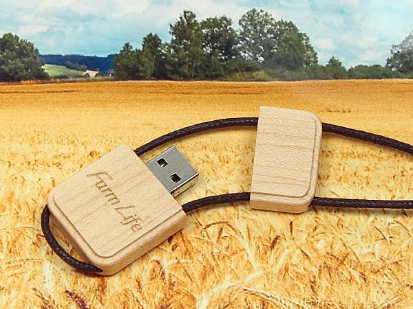 usb stick holz gravur schnur umhängeschnur logo