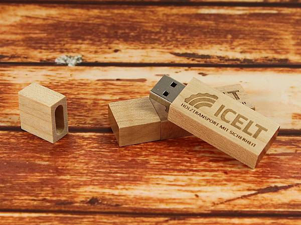 usb stick holz hell natur hellbraun logo