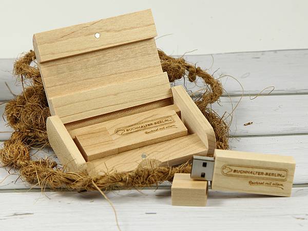 usb stick holz hell schatulle geschenk box natur logo