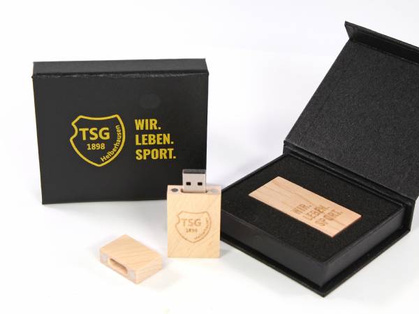 usb stick holz natur gravur verpackung magnetverschluss sport verein