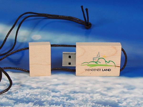 usb stick holz natur hell lederkordel kordel aufdruck