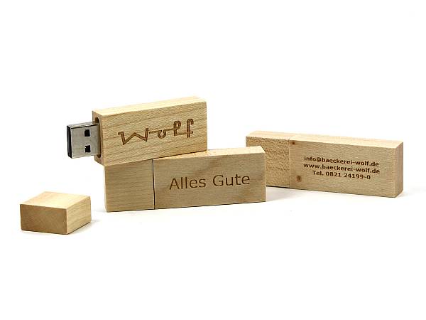 usb stick holz natur hell logo