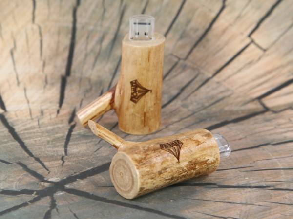 USB-Stick aus Holz mit natürlicher Maserung und Platz für eine individuelle Logo-Gravur. Ideal für umweltbewusste Markenpräsenz.