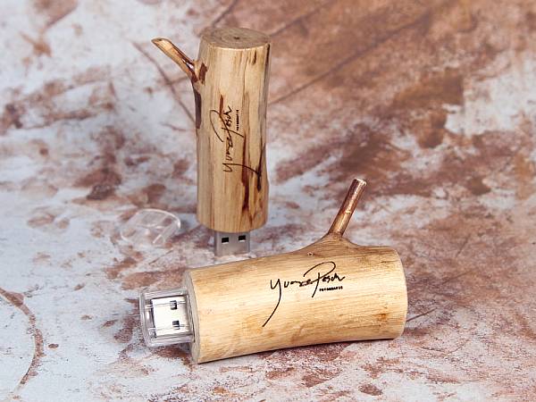 Heller Holzast USB-Stick trendy Werbeartikel