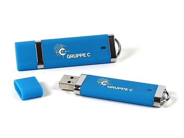 usb stick kunstoff blau silber logo