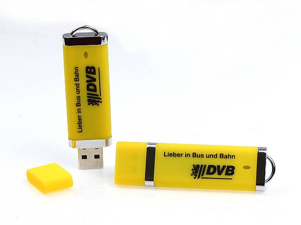 usb stick kunststoff flach klassisch DVB gelb logo verkehr bund verband bus bahn