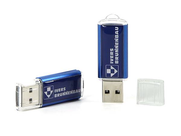 usb stick kunststoff klein metallic blau logo