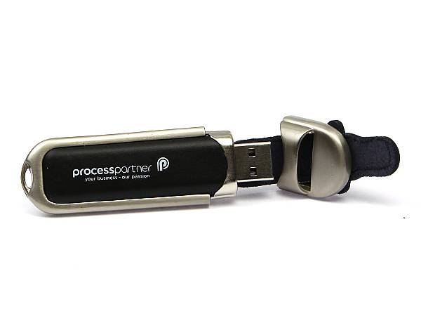 usb stick leder schwarz silber edel logo