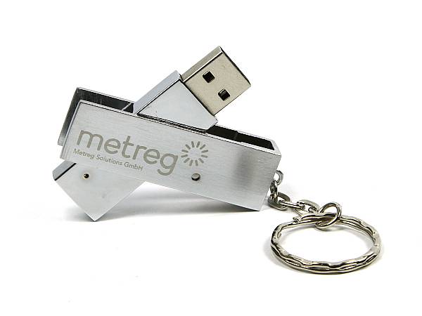 usb stick metall drehbar buegel silber schluesselring logo