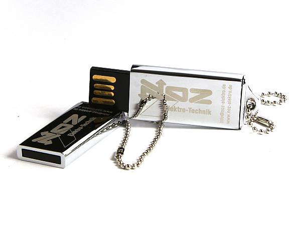 usb stick metall silber glanz mini kette logo