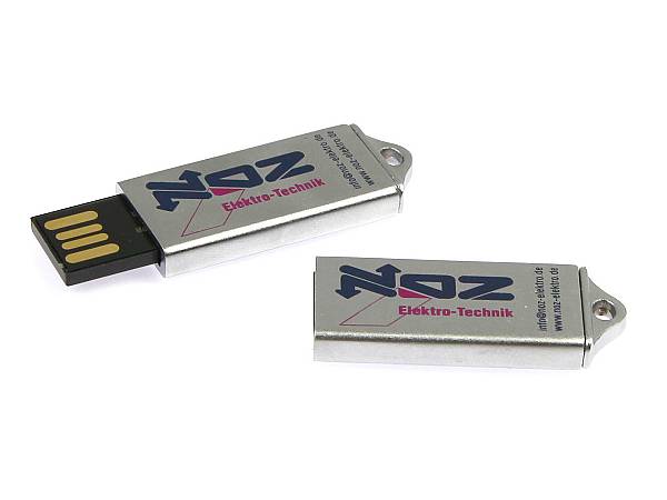 usb stick mini schiebbar klein metall silber druck