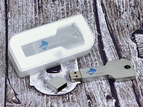 usb stick schluessel metall silber matt logo druck