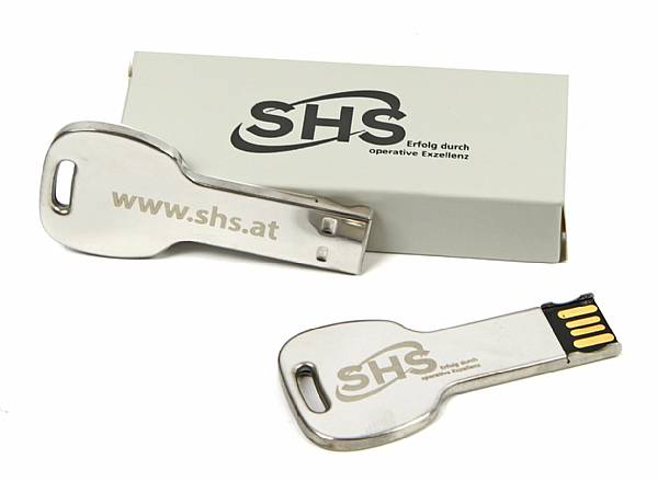 usb stick schluessel silber logo verpackung weiss