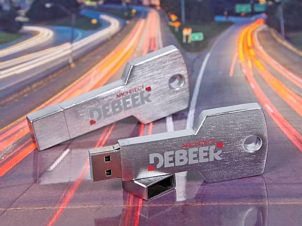 usb stick schluessel speed silber matt druck logo