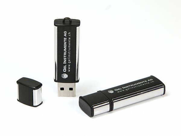 USB Stick Chrom elegant schwarz mit Logo Werbegeschenk bedrucken