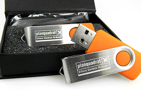 USB-Stick orange Metall.01 Lasergravur planquadrat, Metall.01