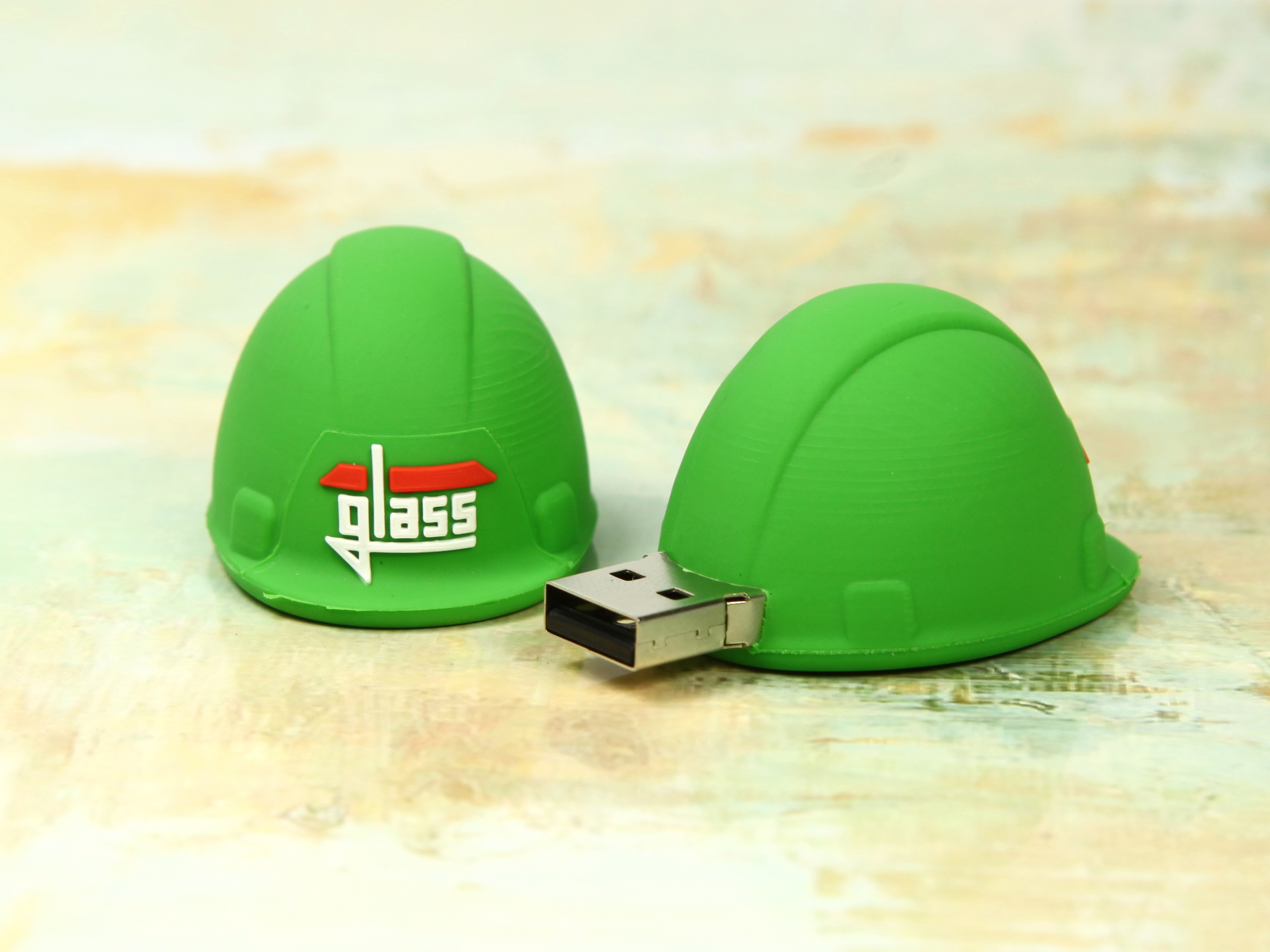 Werbeartikel USB Stick Bau Bauhelm glass gruen architekt