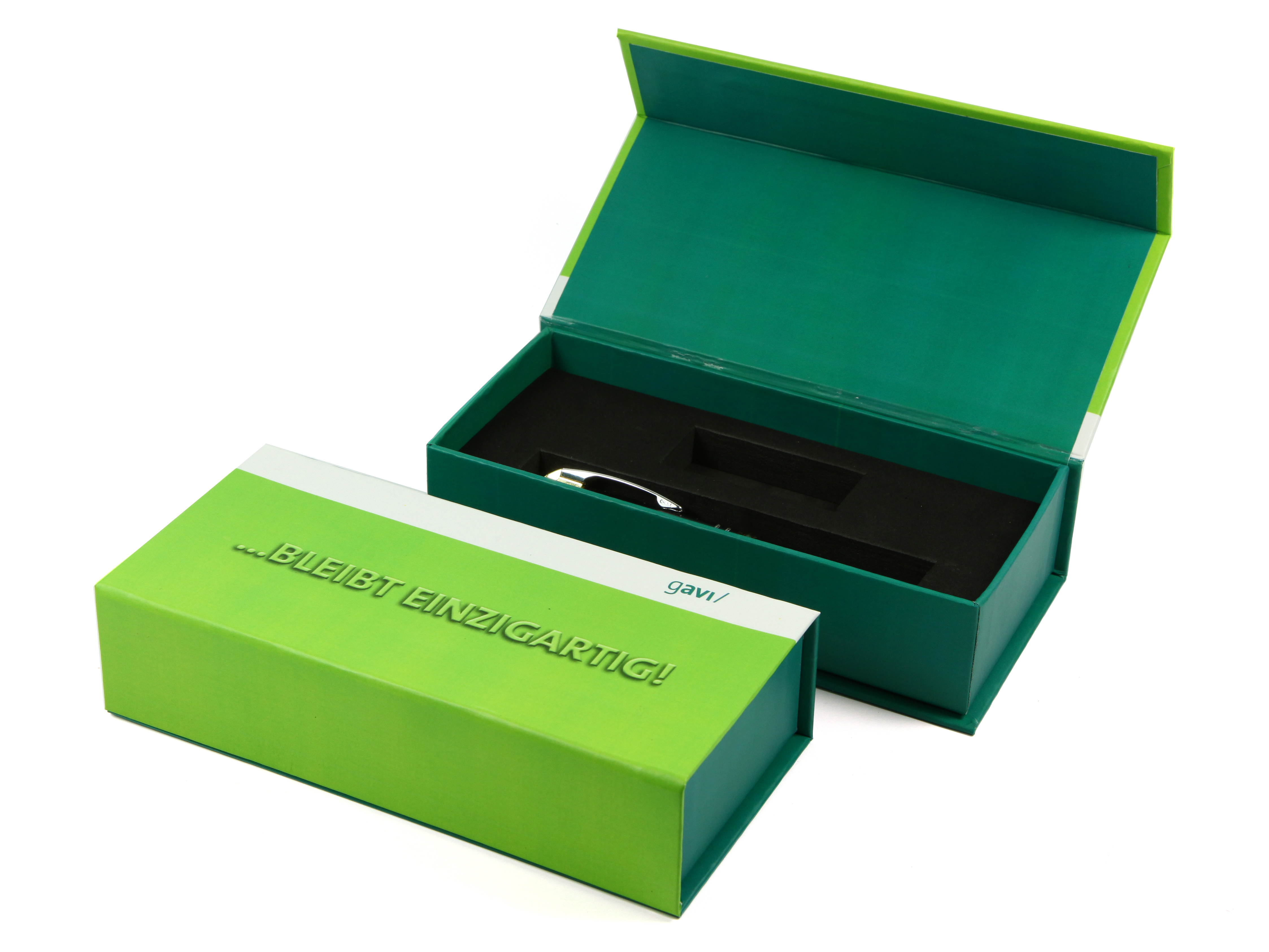 geschenkverpackung geschenkbox digitaldruck logo bedruckt individuell klappbox verpackung gruen dunkelgruen box