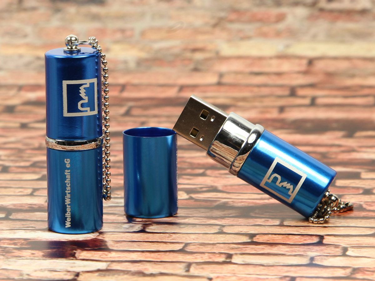 usb stick blau glanz metall logo silber