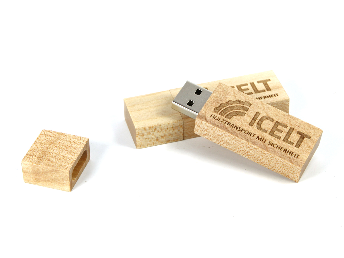 usb stick holz hell natur logo