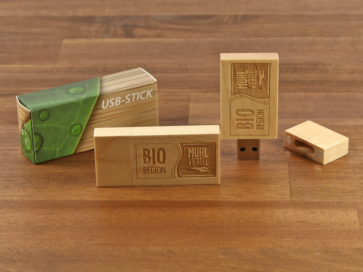 usb stick holz schlicht natur hell verpackung logo bio