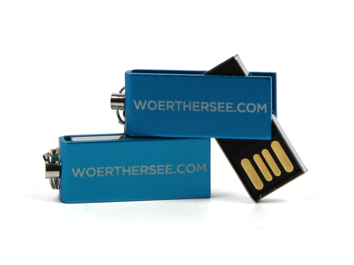 usb stick klein aluminium blau logo