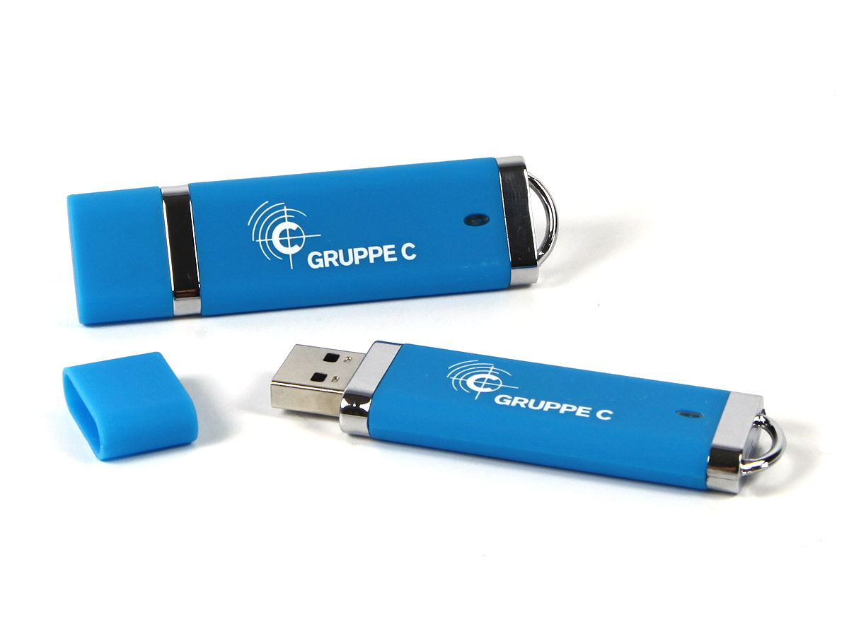 usb stick kunstoff blau silber logo