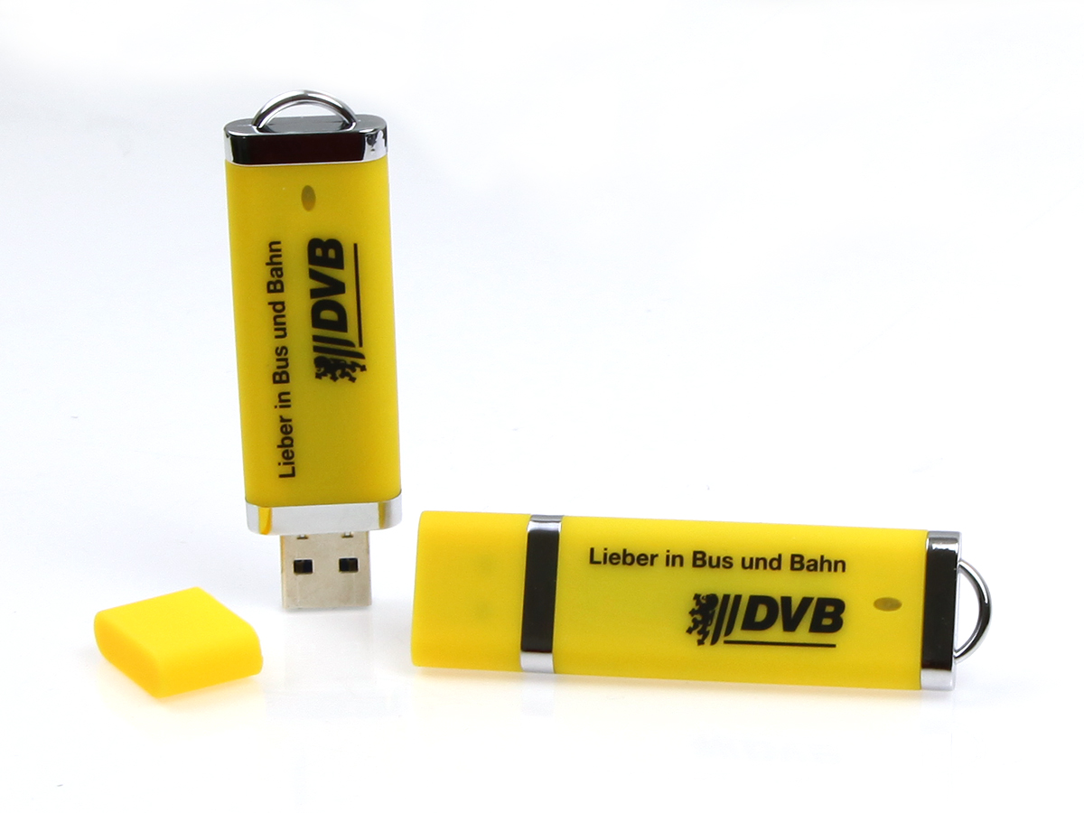 usb stick kunststoff flach klassisch DVB gelb logo verkehr bund verband bus bahn