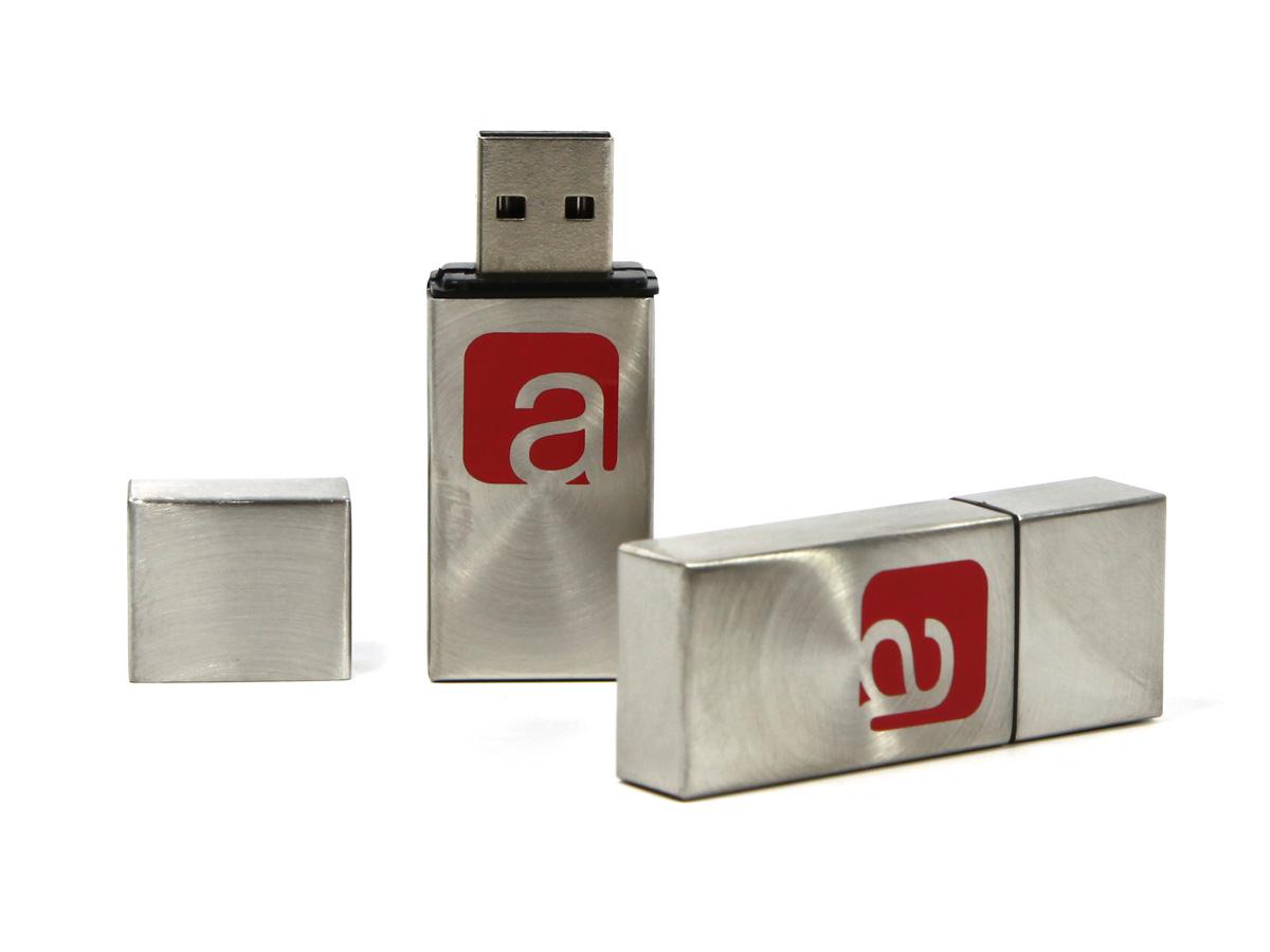 usb stick metall eckig silber logo rot