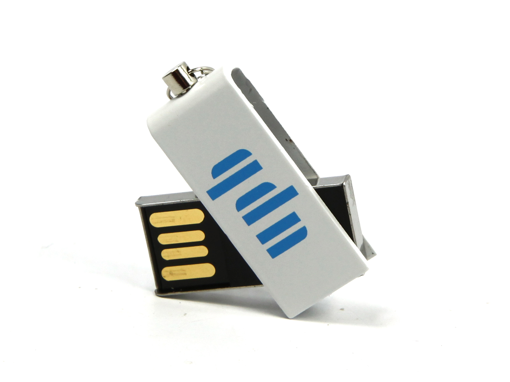 usb stick mini klein drehbar buegel weiss logo blau