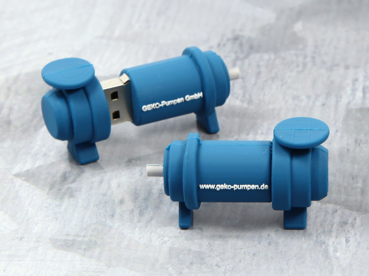 usb stick pumpe blau individuell logo weiss