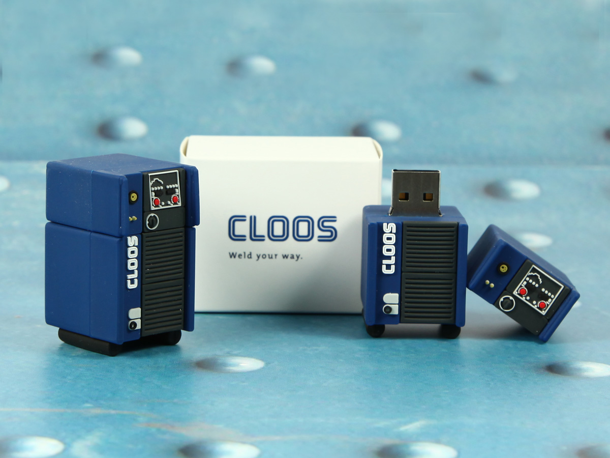 usb stick schweissgerät roboter cloos blau logo verpackung