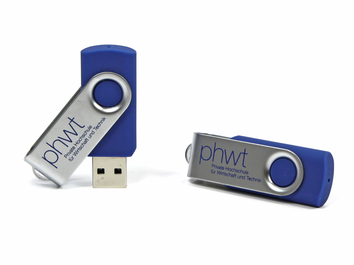 usb stick twister buegel silber blau logo blau