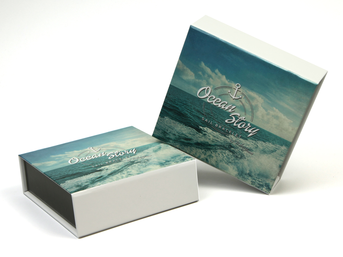 verpackung box individuell werbung geschenk logo weiss schmuck armband maritim