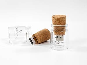 Echter Korken USB-Stick Flaschenpost aus Glas, Flasche